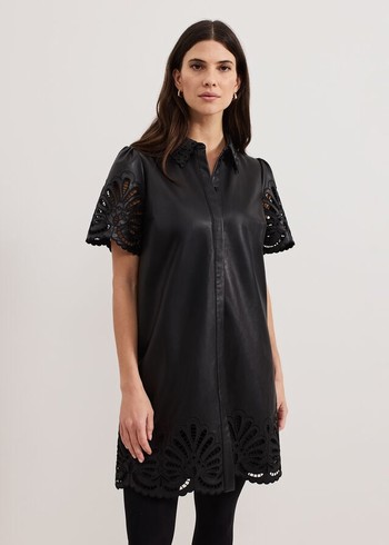 Phase Eight Cutwork Pu Dress Black Australia | CU9637805